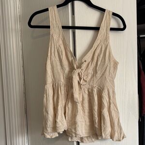 American Eagle Outfitters Cream Sleeveless Peplum Blouse